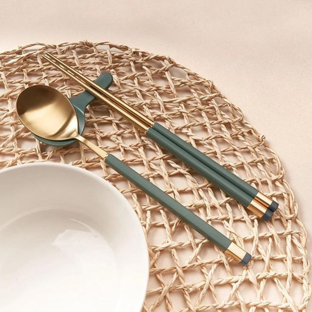 Kara Gold Spoon & Chopsticks Set