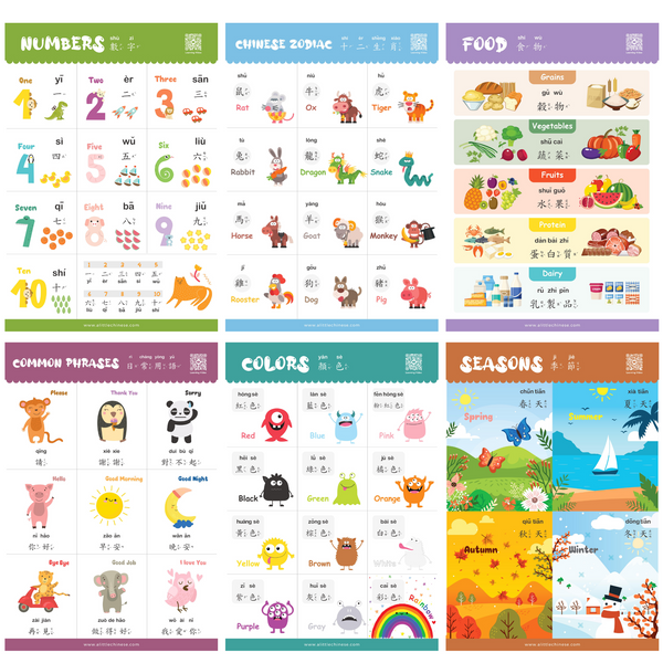 Cute Bilingual Chinese-English Poster Set (Traditional Chinese and Zhuyin) 可愛中英文幼兒學習海報