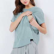 Asymmetric Maternity & Nursing Top 不規則剪接孕哺罩衫 (灰藍)