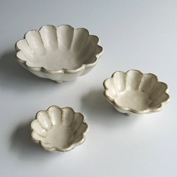 Rokuro Mino Ware Round Deep Plate 日本小兵粉引花缽 - Off White